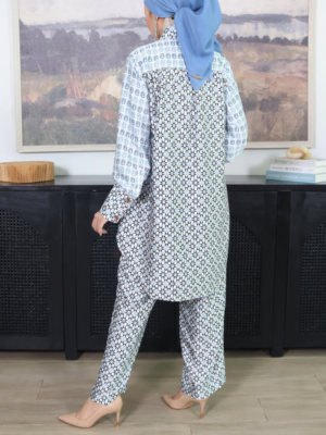Bhumitala - One Set Shirt & Long Pants Raya Layer Cake Series - Iris Blue 02