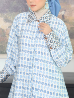 Bhumitala - One Set Shirt & Long Pants Raya Layer Cake Series - Iris Blue