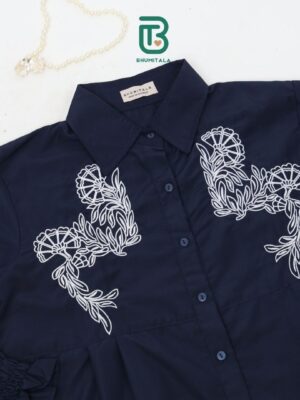 Bhumitala - Cotton Bordir Blouse - Navy