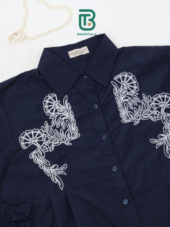 Bhumitala - Cotton Bordir Blouse - Navy